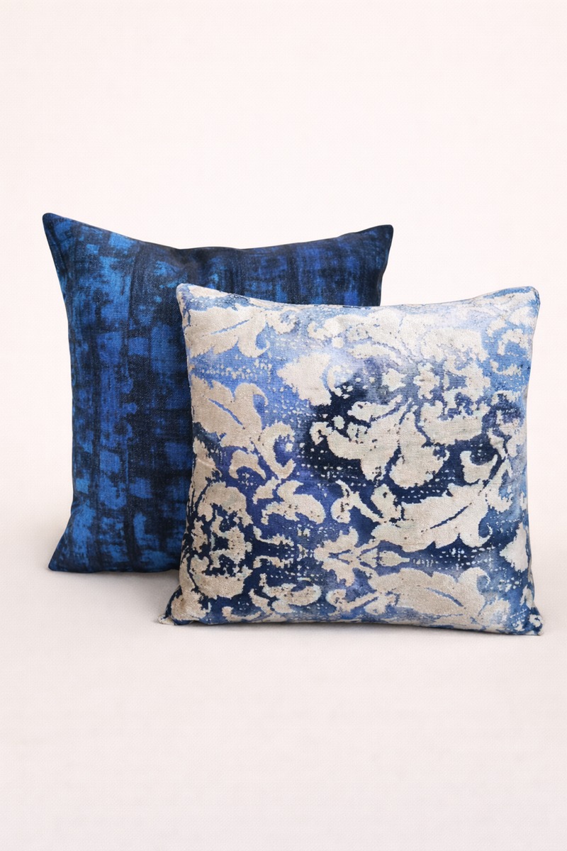 Mavi Damask İkili Kırlent Seti