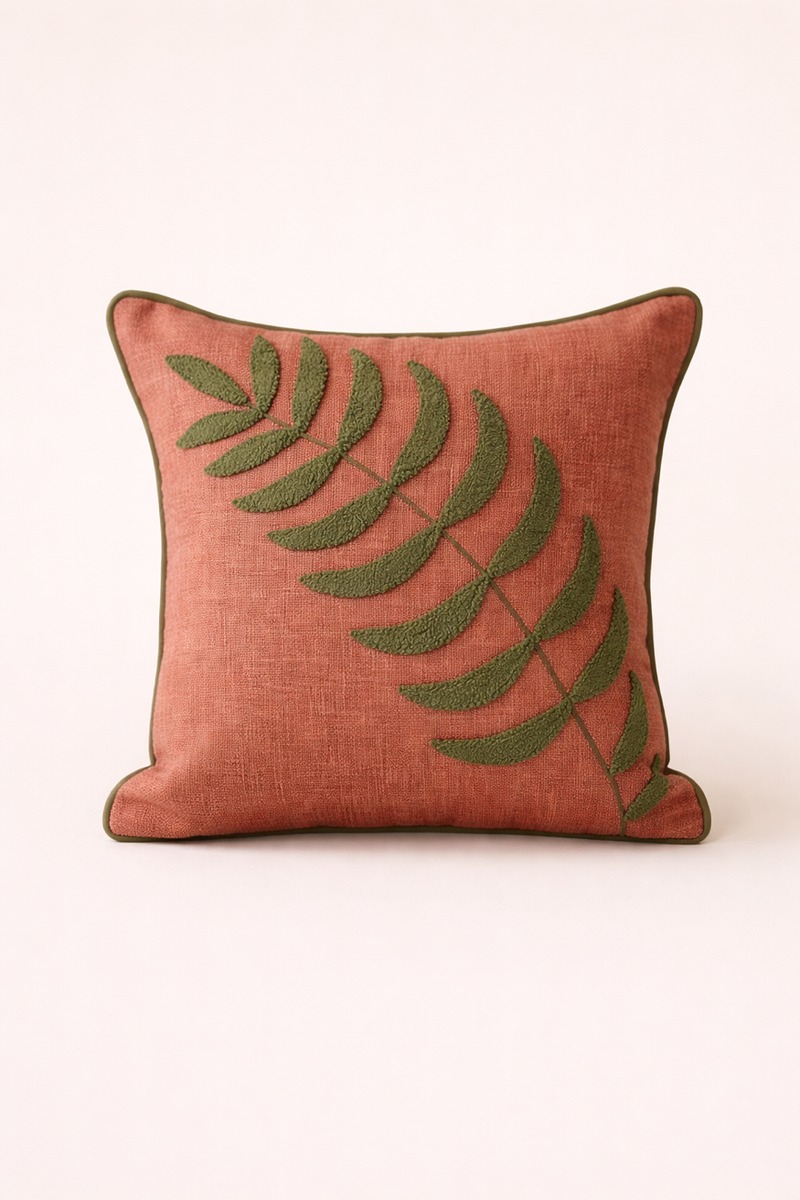 Yaprak Nakış Pembe Kırlent