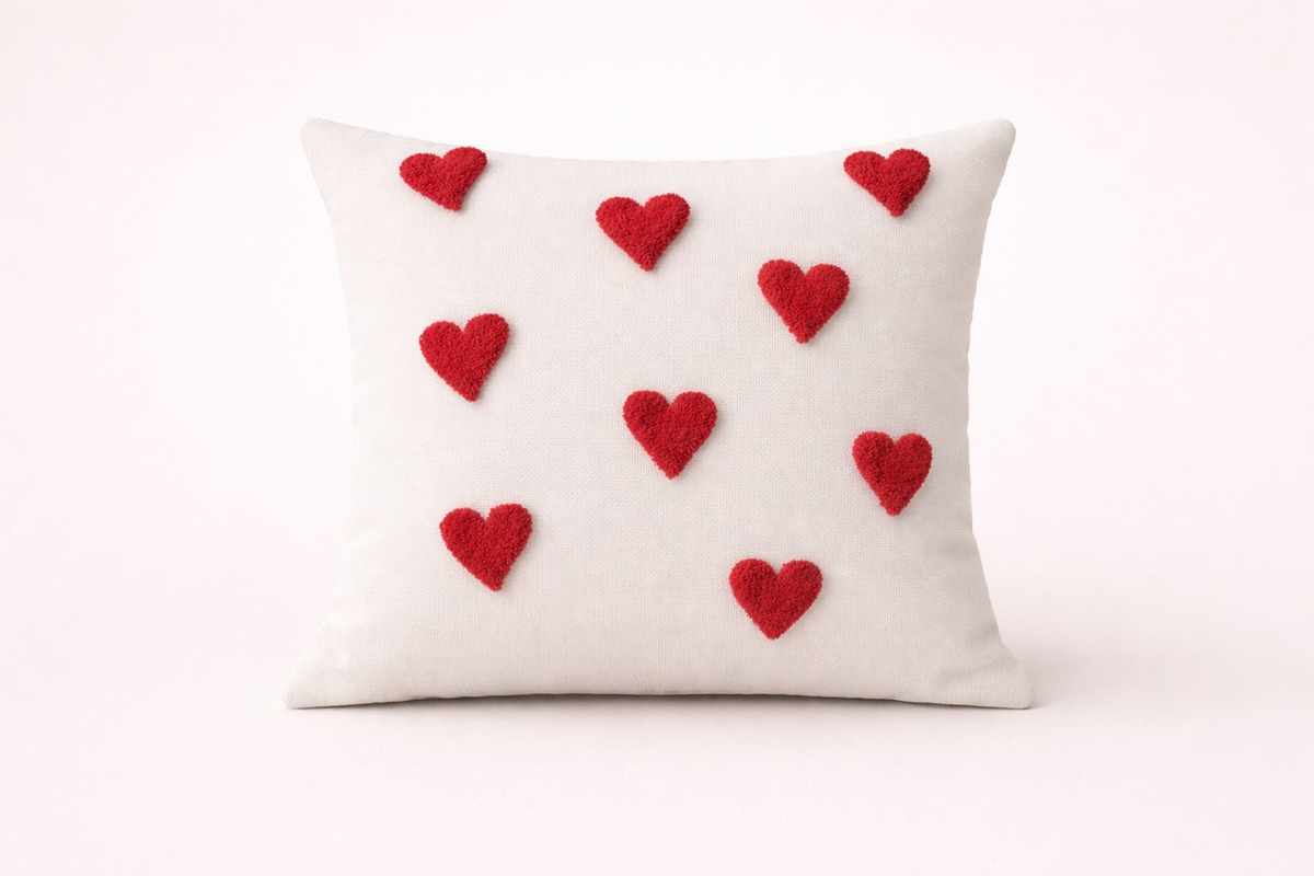 Kalp Nakışlı Kırlent