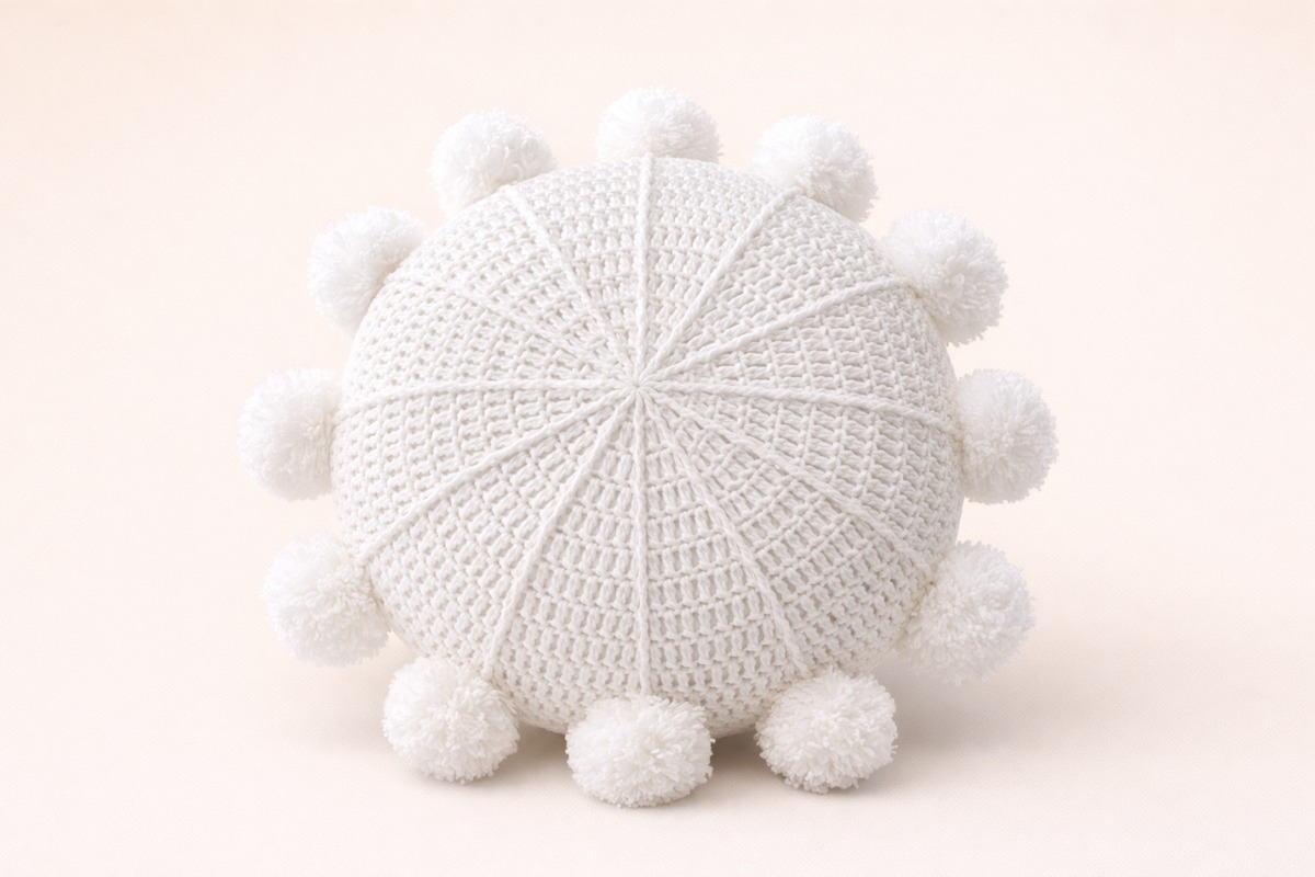 Ponpon Toplu Beyaz Yuvarlak Kırlent